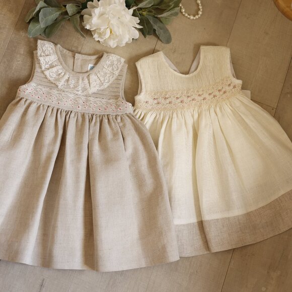 Linen Dress Sleeveless Lace Embroidery Boutique Beach Portrait 9 Months NWT - Picture 5 of 5